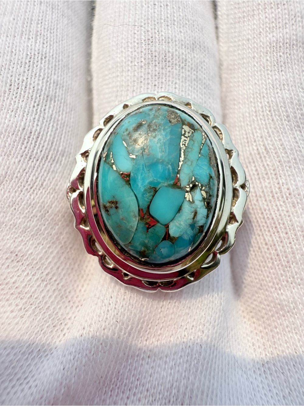 Sterling Silver Turquoise Statement Ring - Blue Turquoise - Picture 6 of 16